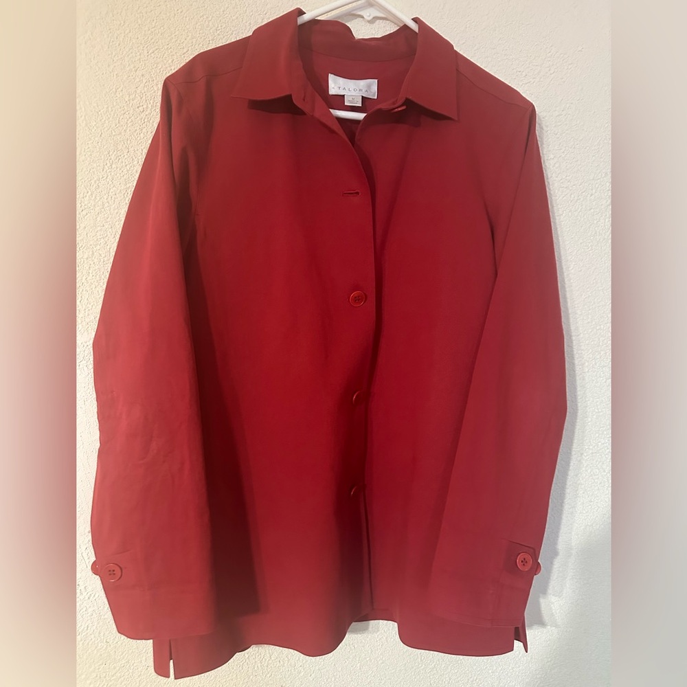 Talora Jacket Women Red Cotton Lined Side Pockets Vintage Size Medium
